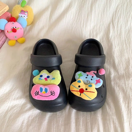 Fashion Ins Cute Kitten Thick-Soled Clogs Closed-Toe Non-Slip Beach Slippers for Outdoor Wear Height-Increasing Non-Slip Sandals