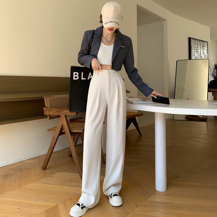 High-End Women's Suit Pants Spring and Summer New High-Waisted Drape Wide-Leg Pants Loose Double-Button Slimming Narrow Floor-Length Trousers