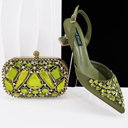 Queenyan Export Mirror Large Diamond Clutch and Women's High-Heeled Shoes Combination Set Elegant and Simple Banquet