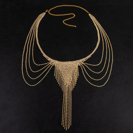 Cross-border Hot Diamond Angel Wings Body Chain European and American Fashion Heavy Industry Shiny Full Diamond Catwalk Tassel Chest Chain for Women