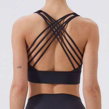 Cross-Border New Style Nude-Feel Fitness Sports Bra for Women, High-Intensity Eight-Line Cross-Back Beautiful Back Shock-Proof Push-Up Bra
