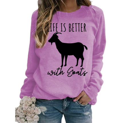 Foreign trade source life is better sheep printed round neck jacket sweater European size ladies coat long sleeve cross-border