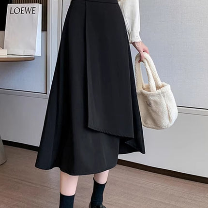 A- line Skirt Belly Covering Skirt Spring and Summer Ins New Commuter plus size chubby girl High Waist Slimming Irregular Pear-shaped Figure