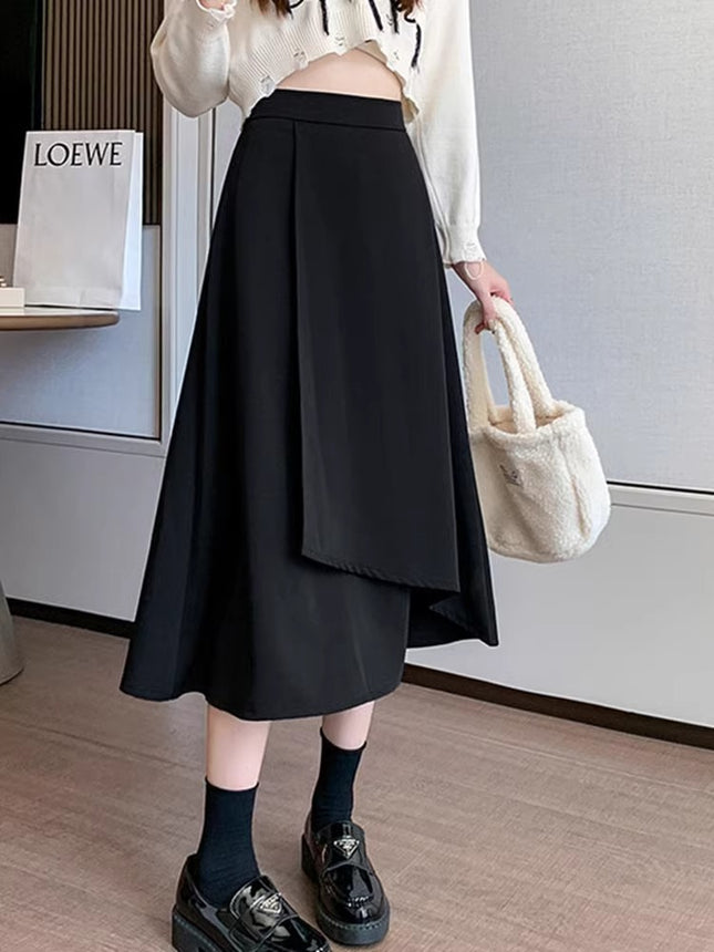 A- line Skirt Belly Covering Skirt Spring and Summer Ins New Commuter plus size chubby girl High Waist Slimming Irregular Pear-shaped Figure