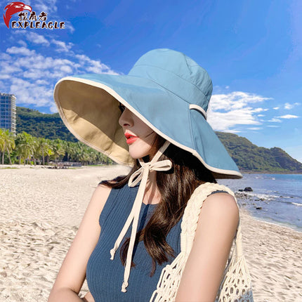 Summer Sun Protection Hat for Women, Double-Sided Wearable Large-Brimmed Fisherman Hat, Artistic, Fresh and Versatile, Face-Showing Small Sun Protection Hat
