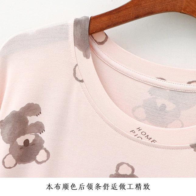 Factory Direct Supply! First-Hand Supply! Koala Print Summer Modal Short-Sleeved Mid-Length Nightgown Home Skirt for Sleeping