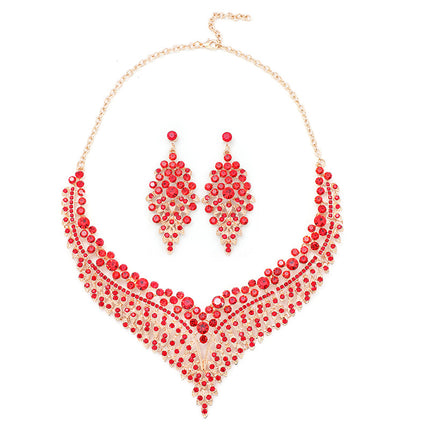 Alloy Clavicle Chain Court Temperament European and American Retro Exaggerated Temperament Crystal Gem Short Necklace Earrings Set Dinner Party
