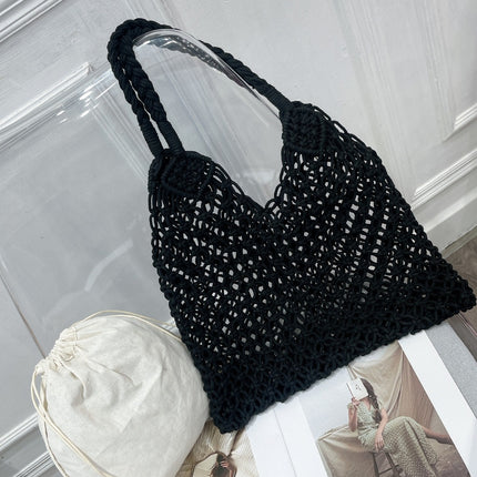 Cross-border new straw shoulder Women's bag large capacity bohemian cotton rope portable hollow woven beach bag