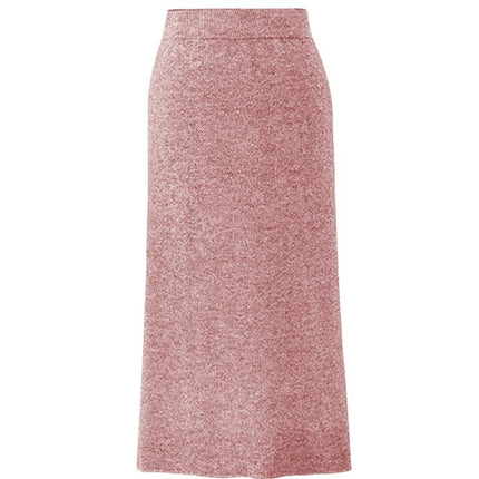 Wool Skirt Women's Autumn and Winter 100kg Knitted Hip Skirt Mid-Length High Waist Large Size Thickeneded Slit One Step Skirt