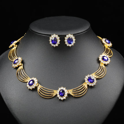 Jewelry Set, Gemstone Necklace, Literary Retro, Medieval Palace Fan-Shaped, Beautiful Popular Necklace, Earrings Set