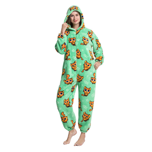 Mixed Wholesale Autumn and Winter Cotton Velvet Animal Cartoon Siamese Pajamas Thickened Men and Women Couple Home Clothes Tianma Adult