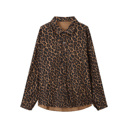 2025 Spring and Autumn New Leopard Print Cool and Scrub Long Sleeve Jacket Coat Women's Lasel Casual Loose Cardigan Top