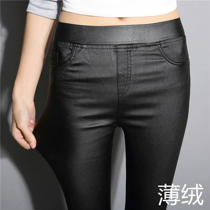 Matte Leather Pants for Women, High-Waisted Outer Leggings, Popular 2025 Velvet Thickeneded Autumn and Winter Slimming Look Slimming Look Pants