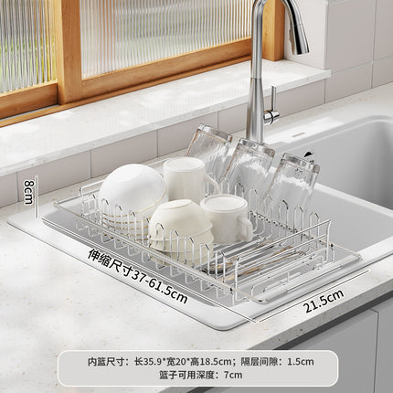Stainless Steel Sink Draining Basket Kitchen Sink Retractable Bowl and Dish Basin Draining Rack Multifunctional Tableware Bowl and Chopsticks Draining Rack
