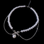 Flash Diamond Bow Pearl Necklace