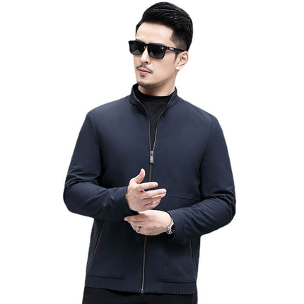 2024 Spring and Autumn New Jacket Men's Solid Color Men's Middle-Aged Men's Casual Stand Collar Dad Jacket