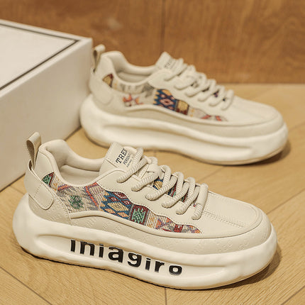 Trendy Men's Winter Embroidered Canvas Sneakers for Middle School Students, Retro Dad Shoes with Thick Soles
