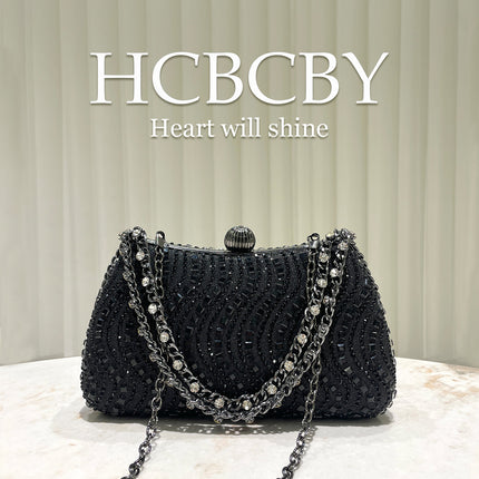 Golden Glittering Luxury Rhinestone Decoration Evening Bag Women's Fashion Elegant High-end Handbag Clutch