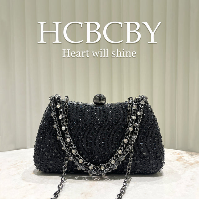 Golden Glittering Luxury Rhinestone Decoration Evening Bag Women's Fashion Elegant High-end Handbag Clutch