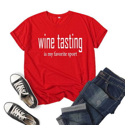 in stock foreign trade cross-border WINE TASTING wine printed short sleeve round neck T-shirt European and American men's and women's top loose