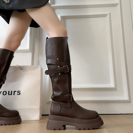 Cowhide Version ~ Thick-Soled Height-Increasing Boots 2025 New Women's Autum Versatile Retro Over-The-Knee Boots Knight Boots