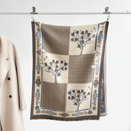 2025 New Autum Women's Fashion Scarf Retro Stitching Contrasting Jacquard Scarf Warm and Cold-Proof Air-Conditioned Shawl