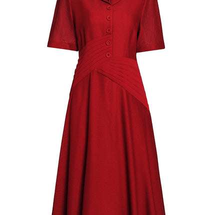 Elegant Green Light Green Dress with a Flared Skirt, Summer Waist-Cinching Slimming Effect, Turn-Down Collar, Rayon Dress, 2026 New Model