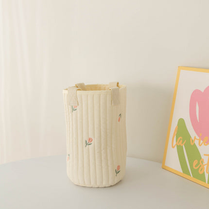 New Baby Stroller Storage Hanging Bag, Bottle and Diaper Bag, Quilted Cotton Embroidered Tote Bucket Bag, Cute Baby Storage