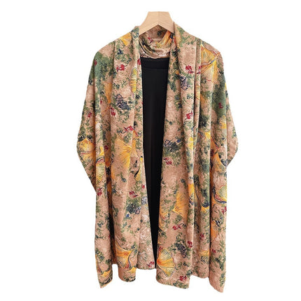 high quality jacquard satin scarf with foreign style shawl women send mother send elders autumn and winter scarf new 2024