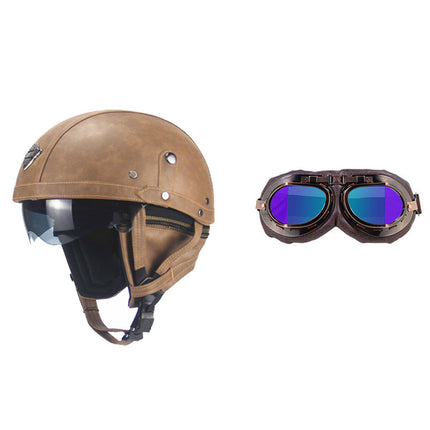 Cross-border Export Retro Personalized Helmet Lens with Label Motorcycle Half Helmet Scooter Cruise Leather Helmet Prince Helmet