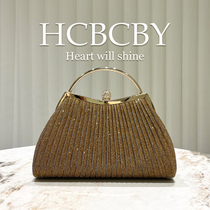 Mint Green Glitter Elegant Frill Handheld Evening Bag Ladies Fashion Temperament Rhinestone Decorative Clutch Evening Bag