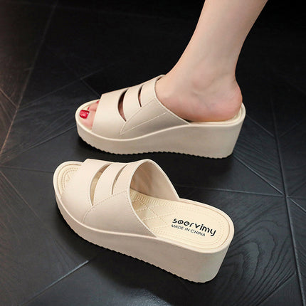 High-Heeled Slippers for Women's Summer Outer Wear Thick-Soled Bathroom Bathing Home Use Wedge-Heeled Platform Heightening Cut Out Non-Slip Sandals