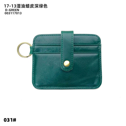 Vintage Oil Wax Leather Buckle Genuine Leather Card Holder Men's Multifunctional Cowhide Women's Coin Purse with Key Ring Driver's License Holder