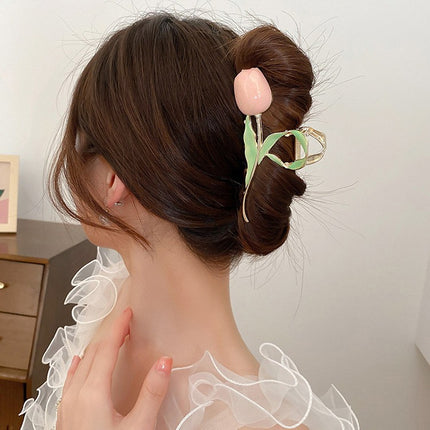 Japanese and Korean Alloy Grabber Streamers Double-Ended Twist Tulip Hairpin Girl Heart Flower Edge Clip Popular Head Accessories