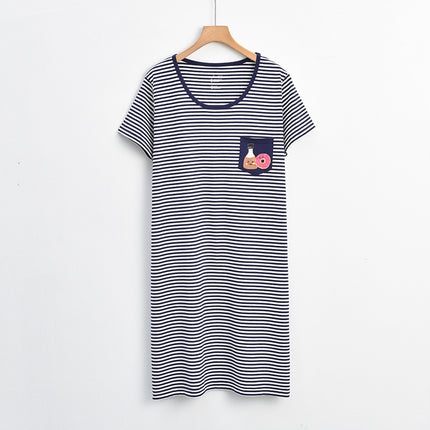 Foreign trade original order! Factory direct supply of high goods! Cotton Striped Short-sleeved Mid-length Nightgown Home Dress Pajamas Cotton
