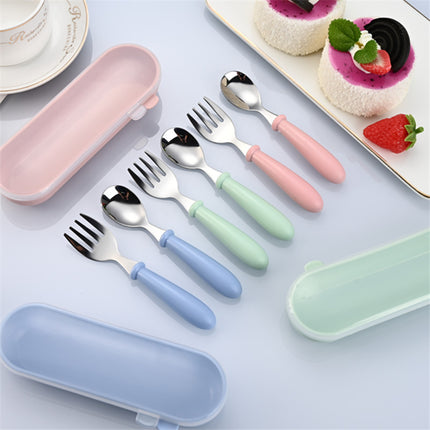 Children's 304 stainless steel fork spoon suit baby complementary food training eating spoon portable feeding tableware spoon