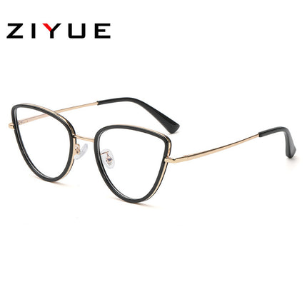 European and American fashion flat glasses women's foreign trade creative metal cat's eye glasses frame trend anti-blue light flat glasses
