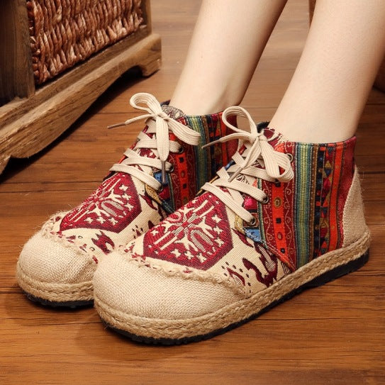 2026 Spring New Ethnic Style Women's Shoes College Style Breathable Comfortable Cotton and Linen Shoes Embroidered Shoes One Piece Wholesale