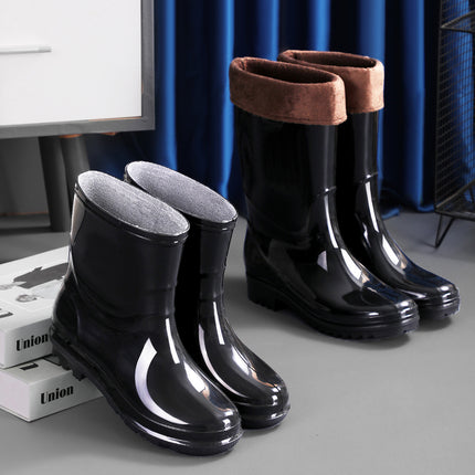 High-Top Men's Rain Boots for Foreign Trade, Thickened Long Rain Boots, Waterproof Outdoor Extra-High Non-Slip Fleece-Lined Warm Water Shoes