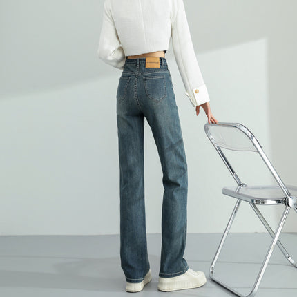 Real Shot of 2025 Autumn and Winter New Products Soft Texture Fabric Design High Waist Straight Jeans for Women