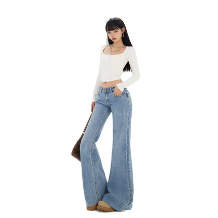 Hot Girl Low-Waist Bootcut Jeans for Women 2025 Autumn and Winter New Style Non-Leg-Fitting Elastic Slimming Look Horseshoe Flared Pants