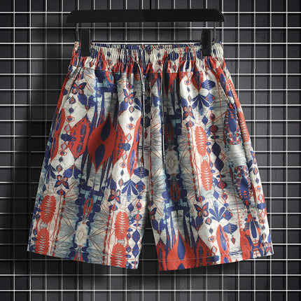 Hawaiian No-Iron Ice Silk Quick-Drying Five-Point Beach Shorts Men's Casual Printed Loose Thin Sports Large Pants