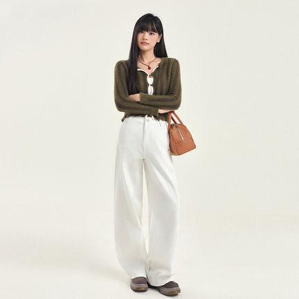 Beige Machete Wide Leg Jeans Women's Autumn and Winter 2024 New Straight Loose High Waist Dosing Slimming Mop Pants