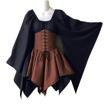 Cross-Border Wish New Party European and American Women's Long-Sleeved Renaissance Medieval Bell-Sleeved Dress