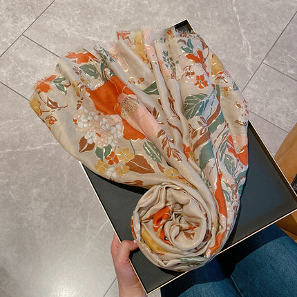 2023 Designer New Entry Light Luxury Bronzing Cotton and Linen Scarf Women's Noble Elegant Tourism Beach Towel Warm Shawl