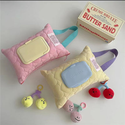 New Ins Macaron Color Wipes Storage Bag Car Tissue Bag Baby Stroller Wipes Hanging Bag