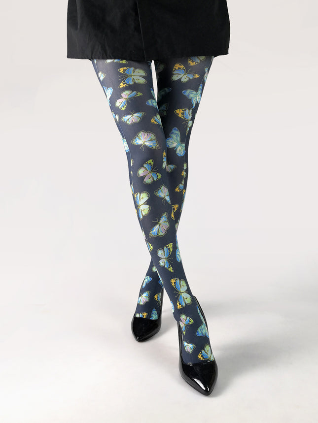 Cross-border thin printed pantyhose spring and autumn versatile butterfly wild abstract retro stockings women's socks anti-snagging wholesale