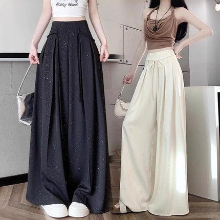 Fine Shiny Piece Suit Casual Pants Women's Summer New Wide Leg Culottes Hanging High Waist Slimming Loose Mop Pants