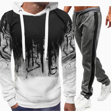 Spring and Autumn New Men's European and American Cross-border Casual Printed Sweater Long Sleeve Hoodie Hoodie Sweatshirt Jacket suit