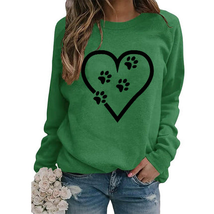Foreign trade supply love dog foot printing round neck jacket sweater European size women's coat long sleeve cross-border autumn and winter